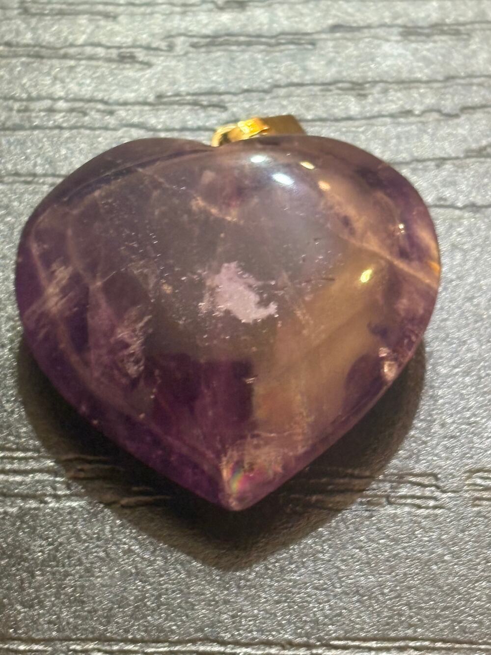 Genuine Amethyst Heart Pendant Gold Tone